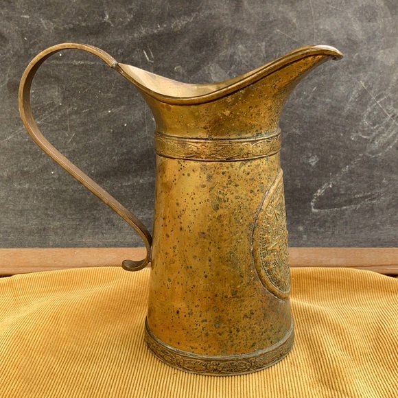 vintage Aztec mayan calendar pitcher vase : brass + copper : handmade - Picture 3 of 17